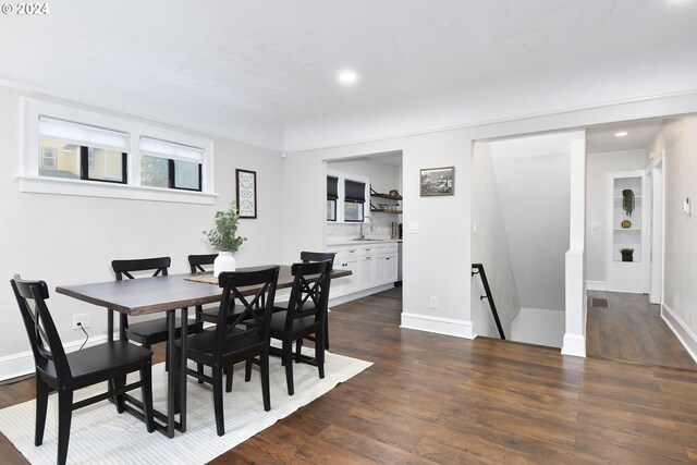 dining area featuring dark hardwood / wood-style flooring and sink