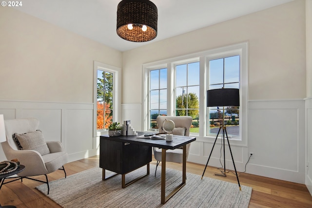 office with light hardwood / wood-style floors