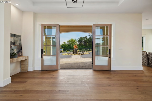 entryway with hardwood / wood-style flooring