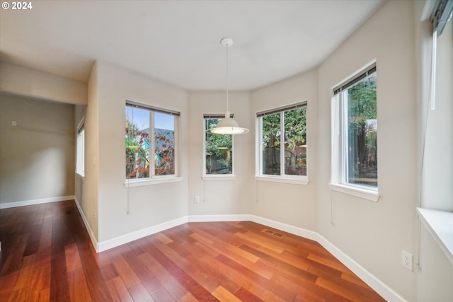 unfurnished dining area featuring hardwood / wood-style flooring and a healthy amount of sunlight