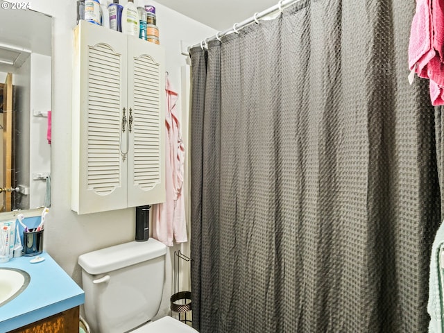 bathroom with toilet and large vanity