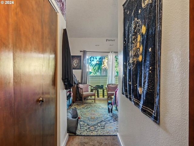 hallway featuring carpet flooring