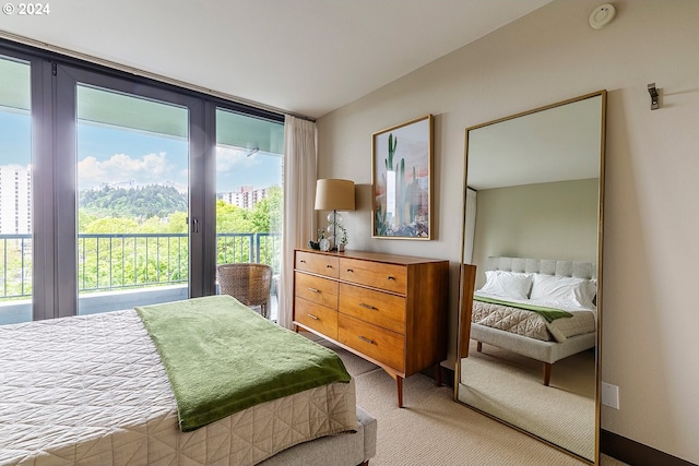 bedroom featuring access to outside and carpet floors