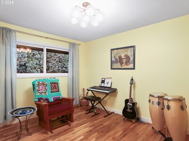 miscellaneous room featuring hardwood / wood-style floors and a textured ceiling