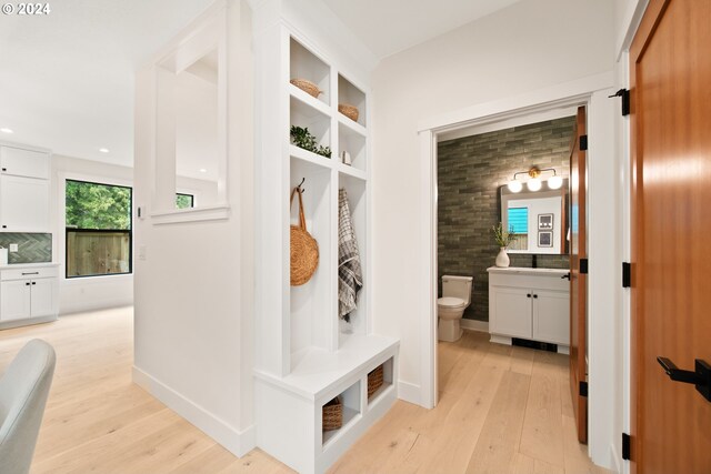 mudroom featuring light hardwood / wood-style flooring