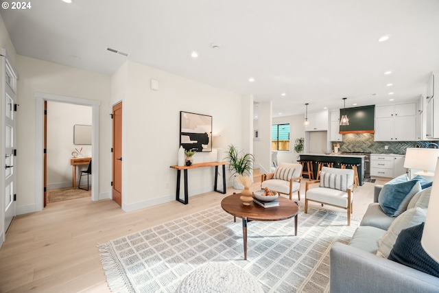 living room featuring light wood-type flooring