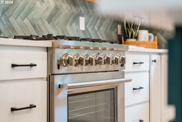 details with stainless steel stove and tasteful backsplash