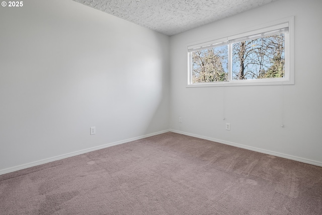 empty room featuring baseboards, carpet floors, and a textured ceiling