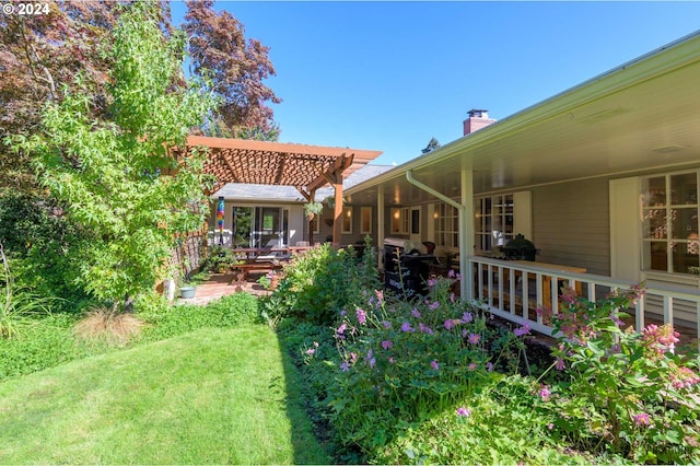 view of yard featuring a pergola and a patio area