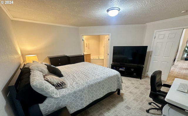 146 28th St, Long Beach, WA 98631 - bedroom featuring light colored carpet, ornamental molding, and a textured ceiling