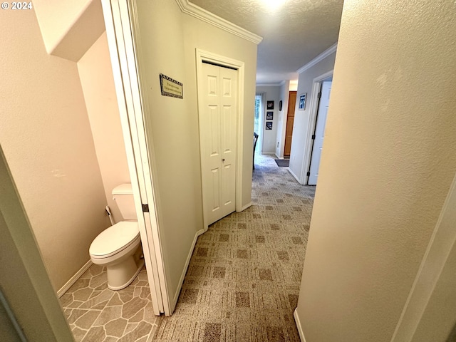146 28th St, Long Beach, WA 98631 - hallway with crown molding, light carpet, and baseboards