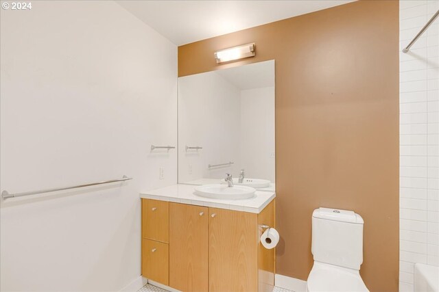 full bathroom with vanity, toilet, and shower / washtub combination