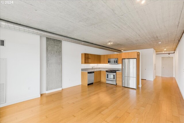 kitchen featuring sink, light hardwood / wood-style flooring, and appliances with stainless steel finishes