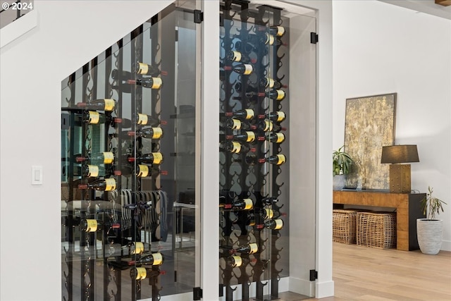 wine area featuring hardwood / wood-style flooring