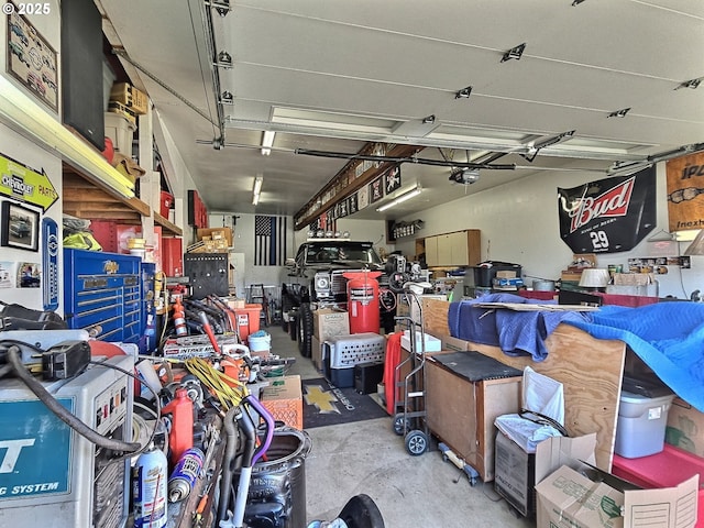 garage with a garage door opener