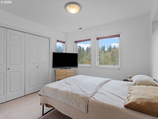 carpeted bedroom with a closet