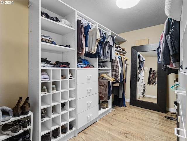 spacious closet with light hardwood / wood-style flooring