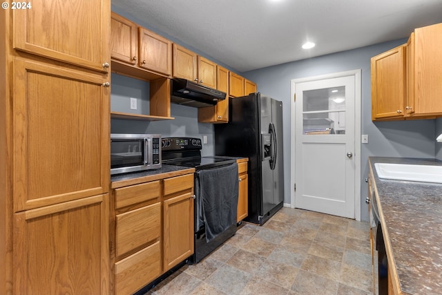 kitchen with black appliances and sink