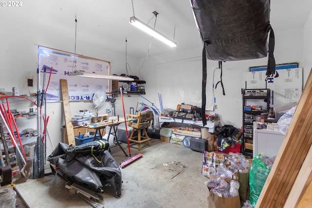 garage featuring a workshop area