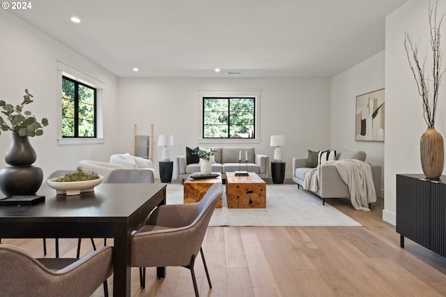 interior space with recessed lighting and light wood-style floors