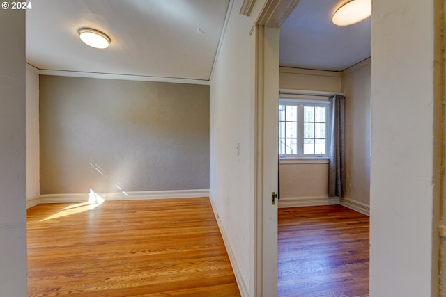 hall featuring hardwood / wood-style floors and ornamental molding