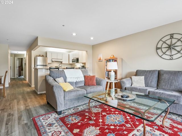 living room featuring dark hardwood / wood-style floors