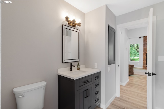 bathroom featuring hardwood / wood-style flooring, toilet, and vanity