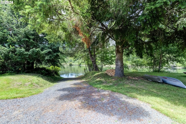 view of road featuring a water view