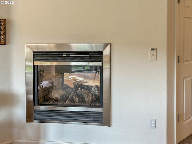 room details featuring a multi sided fireplace