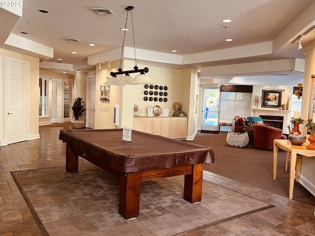 playroom with pool table, visible vents, and baseboards