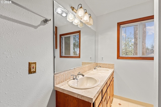 bathroom with vanity and tile patterned floors