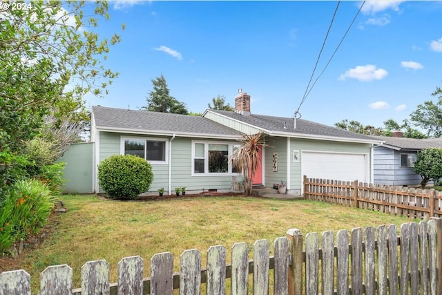 ranch-style house with a front lawn and a garage