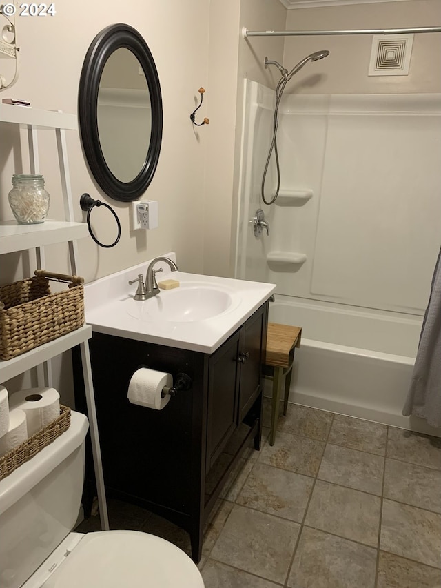 full bathroom featuring vanity, toilet, and shower / tub combo