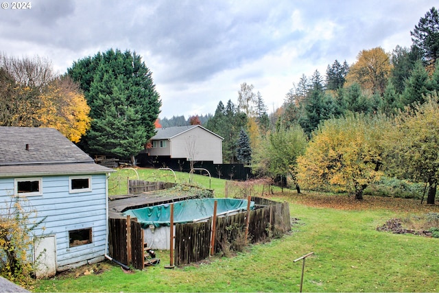 view of pool featuring a yard