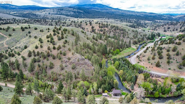 birds eye view of property with a mountain view