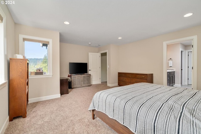 bedroom featuring baseboards, recessed lighting, and carpet flooring