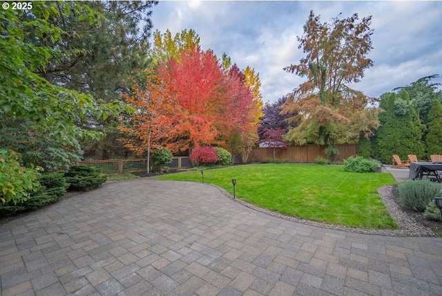 view of home's community with a yard and a patio