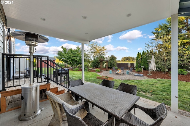 view of patio / terrace with a fire pit