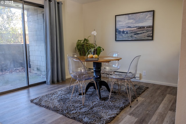 dining area with wood-type flooring