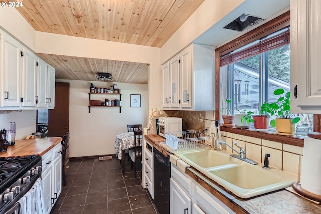 kitchen with white cabinets, tasteful backsplash, sink, and dark tile patterned floors