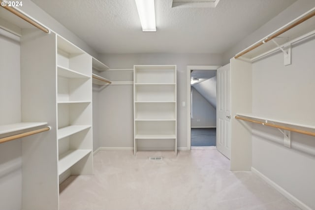 spacious closet with light carpet