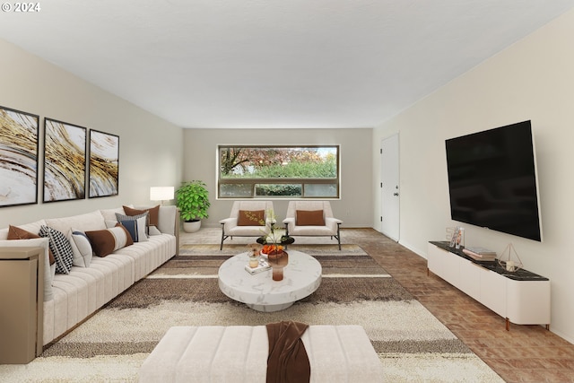 living area featuring baseboards