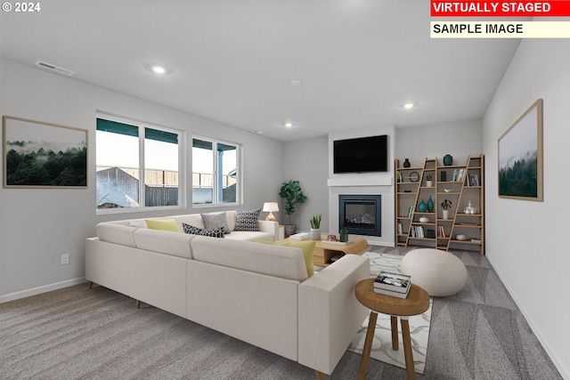 11383 NW 314th Ave, North Plains, OR 97133 - carpeted living area featuring recessed lighting and a glass covered fireplace