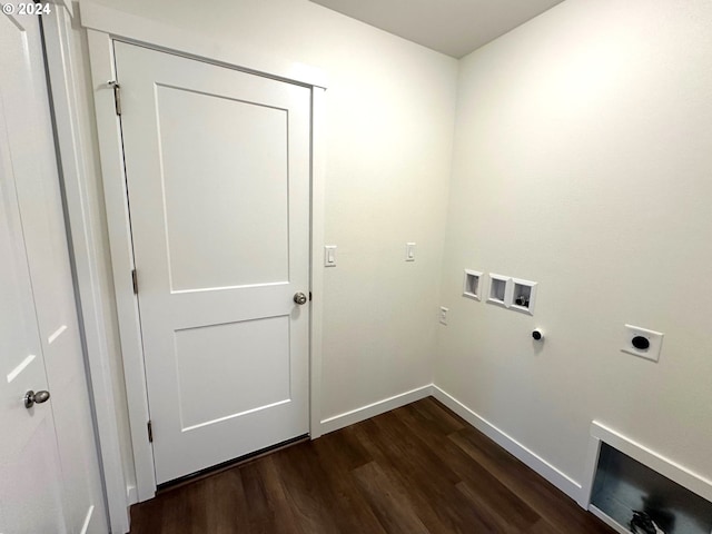 laundry room featuring electric dryer hookup, washer hookup, and dark hardwood / wood-style flooring