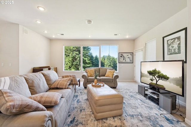 92631 Rainier Ln, Coos Bay, OR 97420 - carpeted living room featuring recessed lighting and baseboards