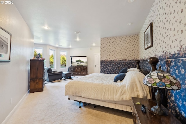 92631 Rainier Ln, Coos Bay, OR 97420 - carpeted bedroom featuring wallpapered walls and recessed lighting