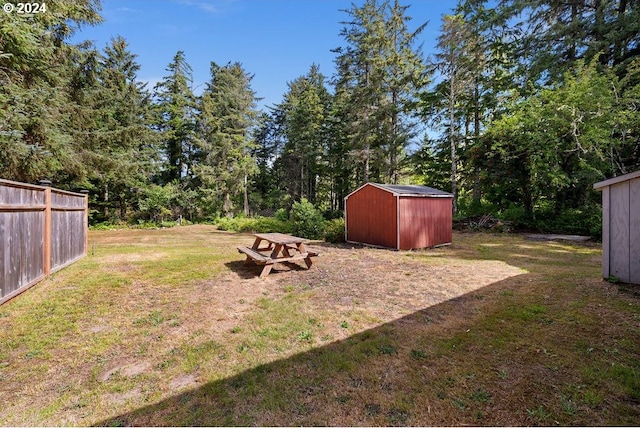 view of yard with a shed