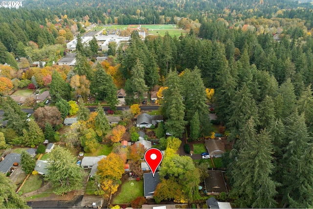 18021 Tualata Ave, Lake Oswego, OR 97035 - aerial view of property and surrounding area featuring a heavily wooded area and nearby suburban area