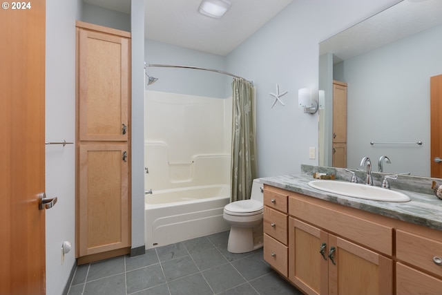 full bathroom with vanity, toilet, tile patterned flooring, and shower / bath combo