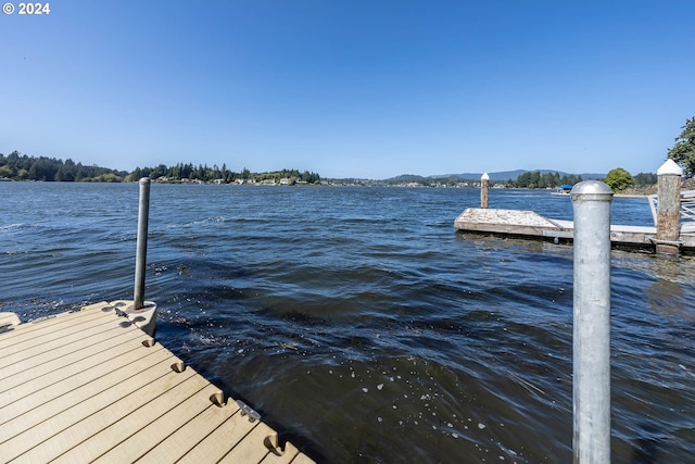 view of dock with a water view